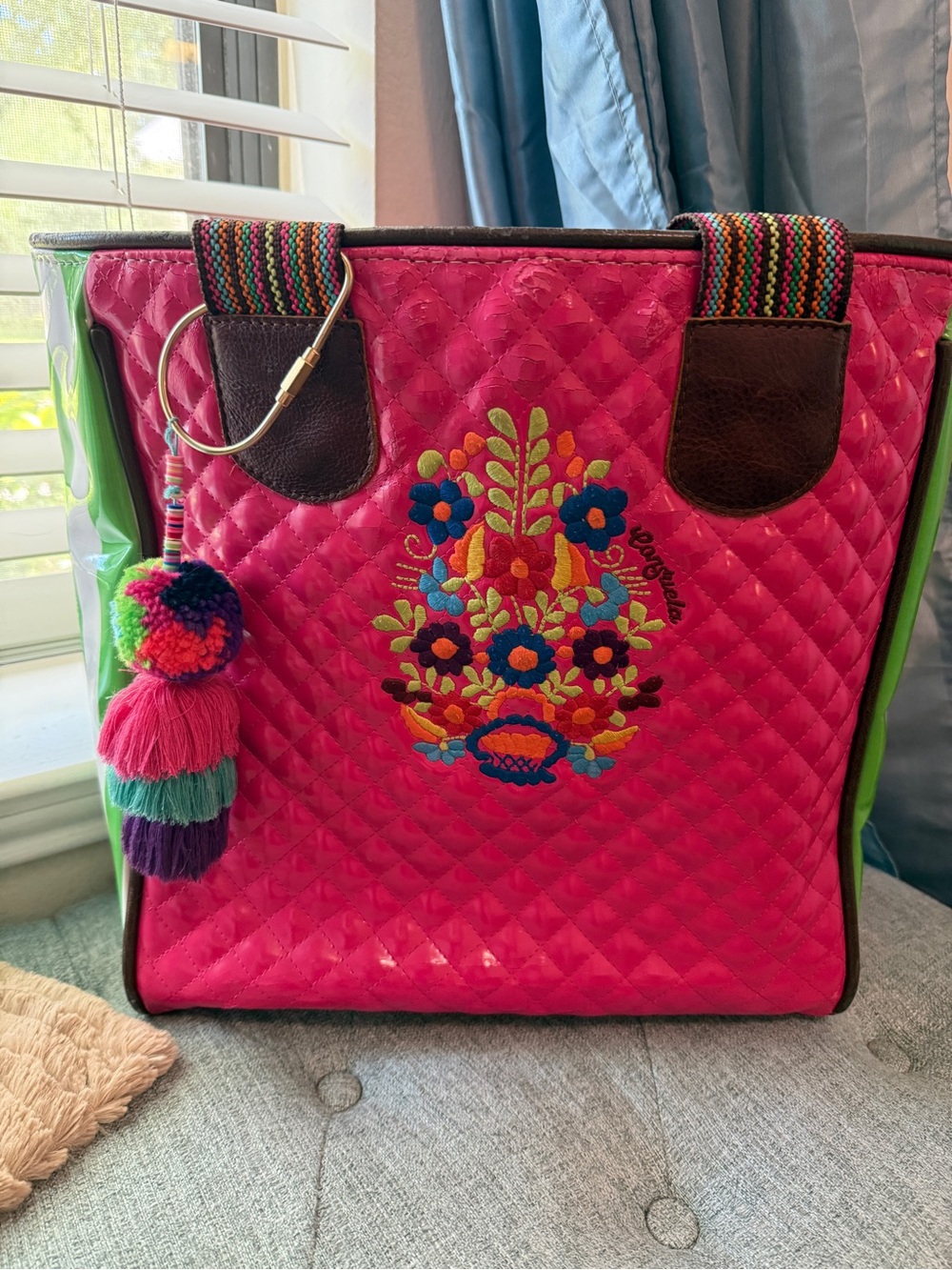 Consuela Classic Tote Pink Quilted Floral Embroidered Bag
